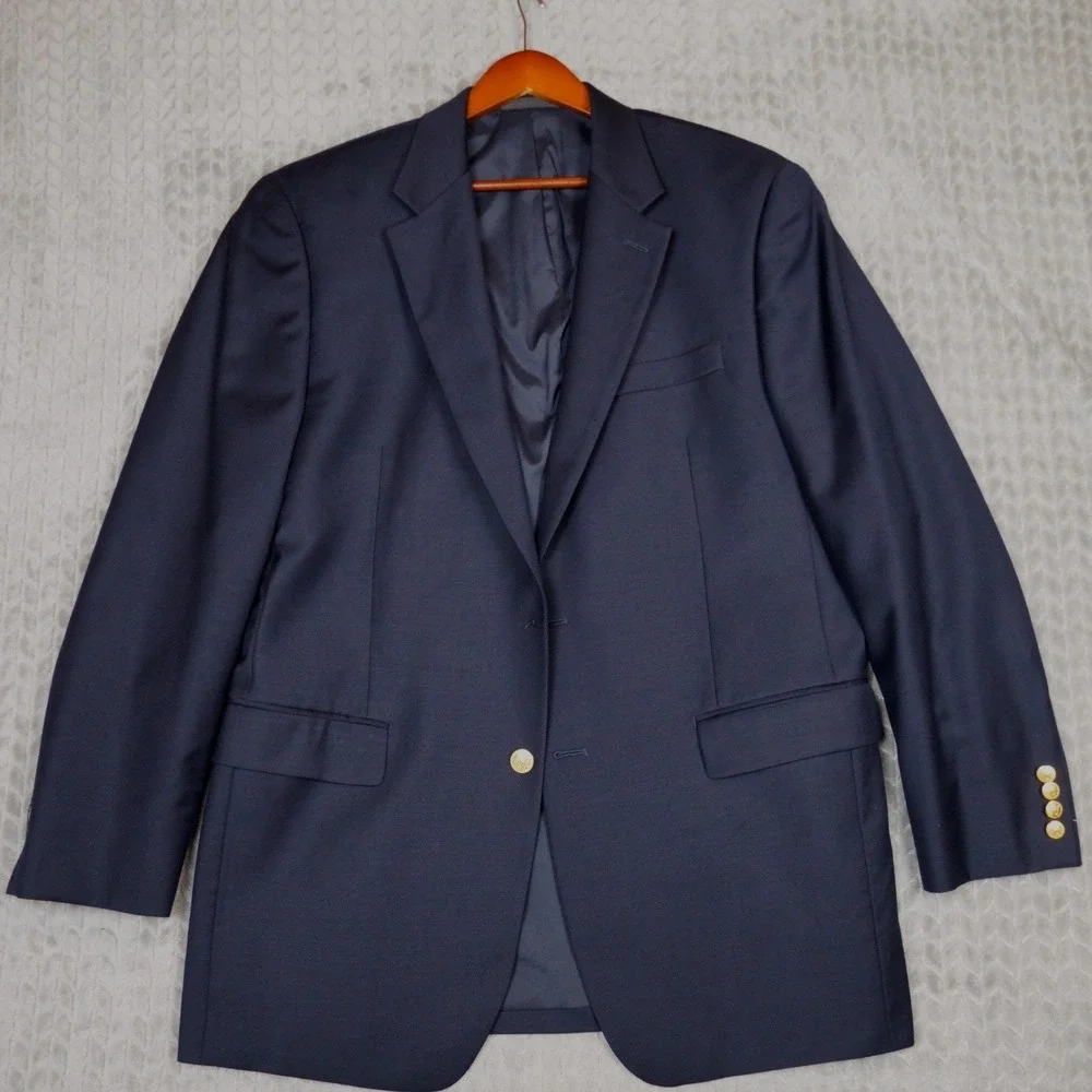 Lauren Ralph Lauren Blazer Men 42L Navy Gold Button Wool Blend Sport Coat (Fair)